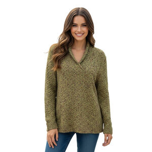 Coldwater Creek Sweater Womens M Green Speckles V-Neck Knit Winter Pullover